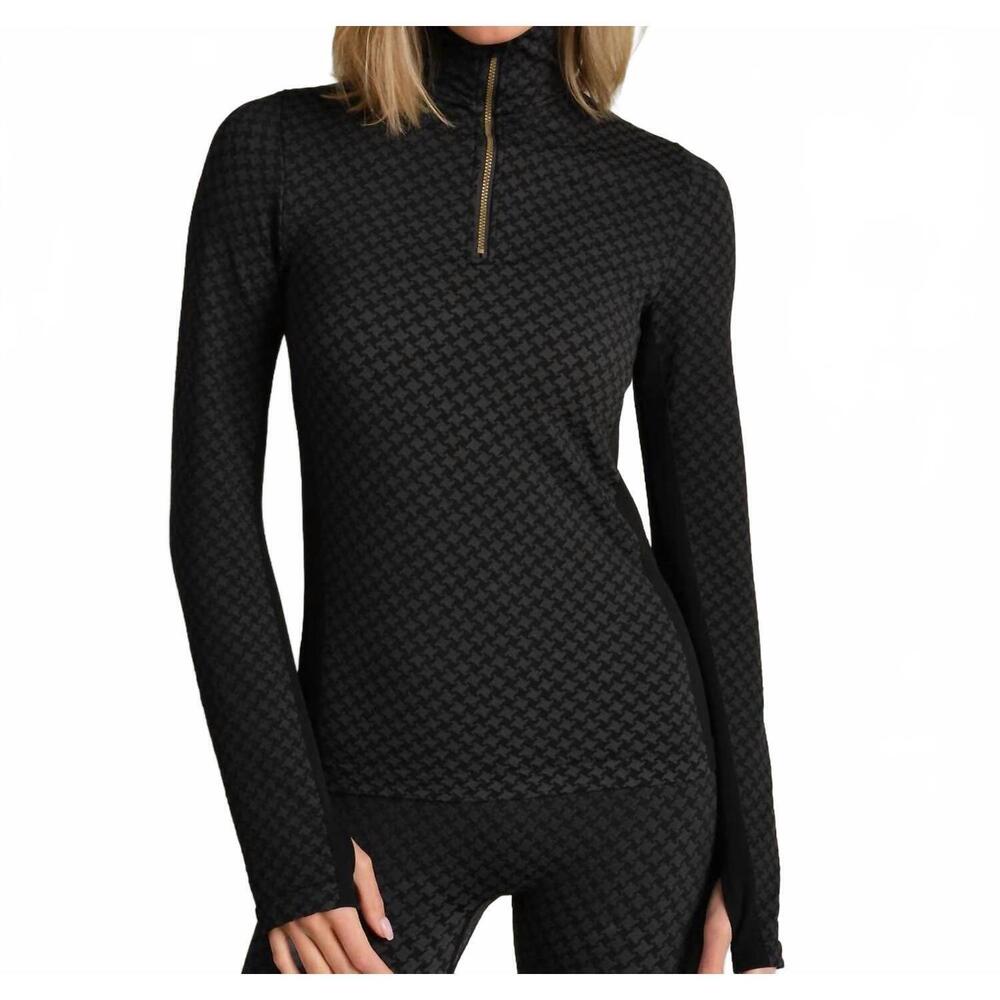NEW RHONE après seamless 1/4 zip sweater in black houndstooth